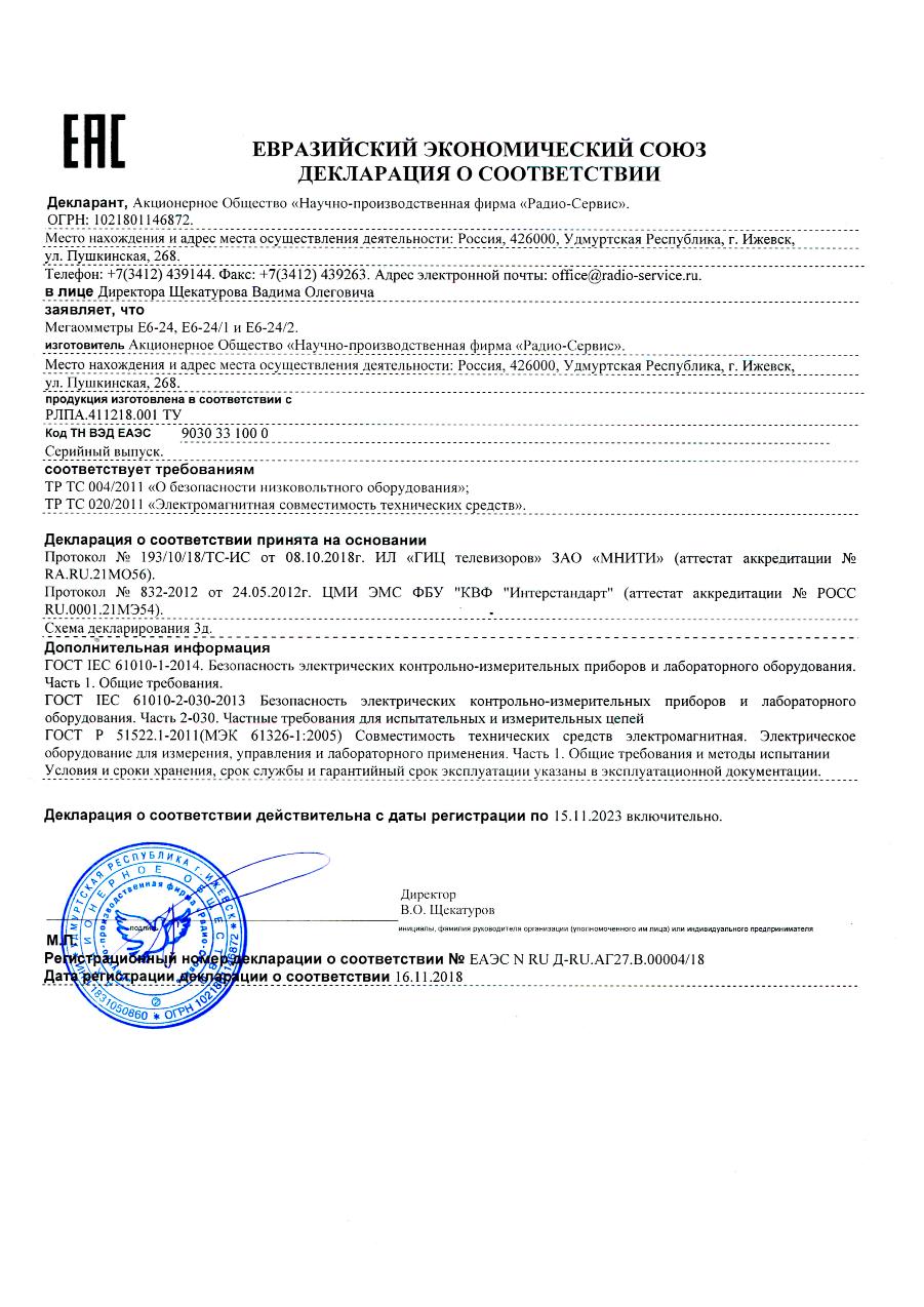 Мегаомметр Радио-Сервис Е6-24/1